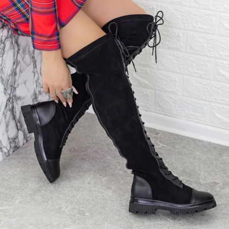 Női csizma alacsony talppal 2MX533 Fekete » MeiShoes.ro