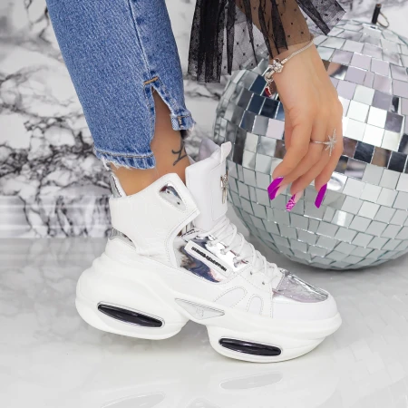 Női sportcipő platformmal K08 Fehér » MeiShoes.ro