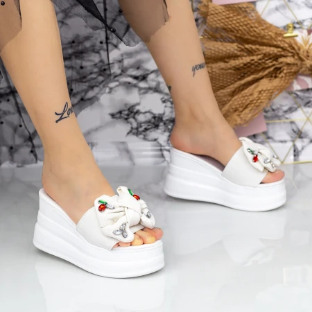Női platform papucs 2XN9 Fehér » MeiShoes.ro