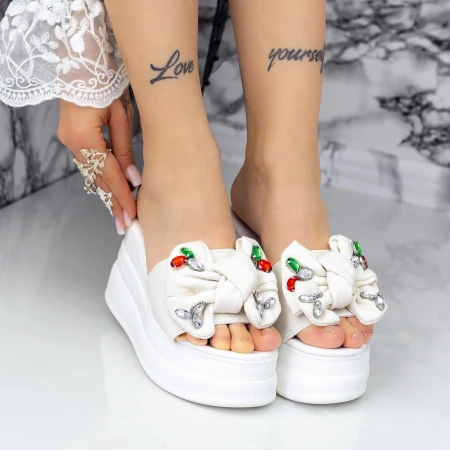 Női platform papucs 2XN9 Fehér » MeiShoes.ro