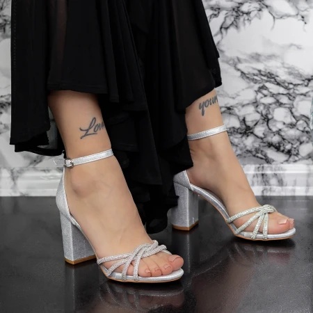 Vastag sarkú női szandál 2XKK27 Ezüst » MeiShoes.ro