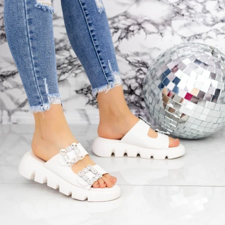 Női papucs alacsony talppal 2WS10 Fehér » MeiShoes.ro