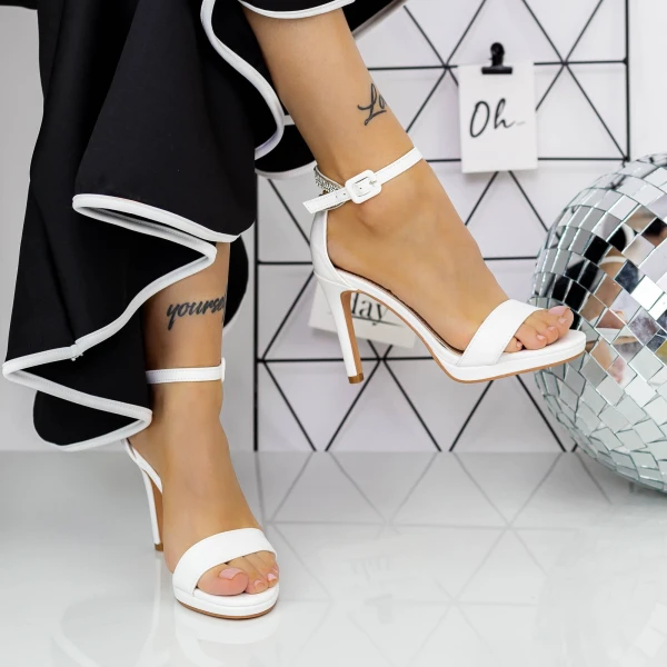 Karcsú sarkú női szandál 2XKK90 Fehér » MeiShoes.ro