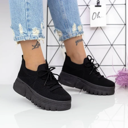 Női sportcipő platformmal 2W2 Fekete » MeiShoes.ro