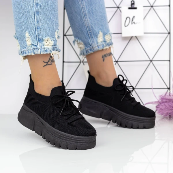 Női sportcipő platformmal 2W2 Fekete » MeiShoes.ro
