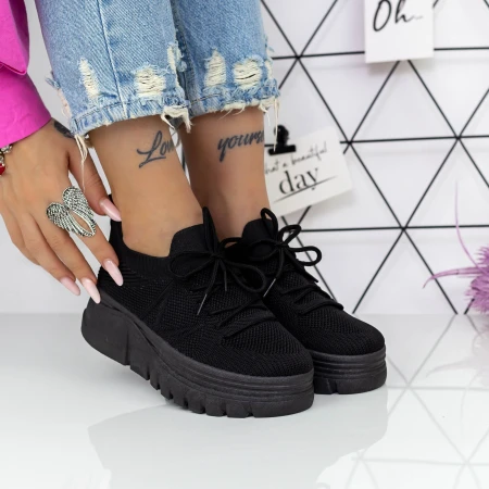 Női sportcipő platformmal 2W2 Fekete » MeiShoes.ro