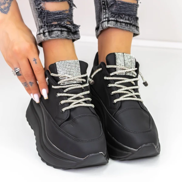 Női sportcipő platformmal 3WL3 Fekete » MeiShoes.ro
