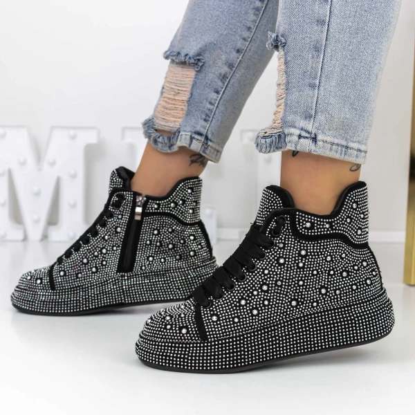 Tavaszi-őszi női csizma 869 Fekete-Fehér » MeiShoes.ro