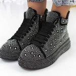 Tavaszi-őszi női csizma 869 Fekete-Fehér » MeiShoes.ro