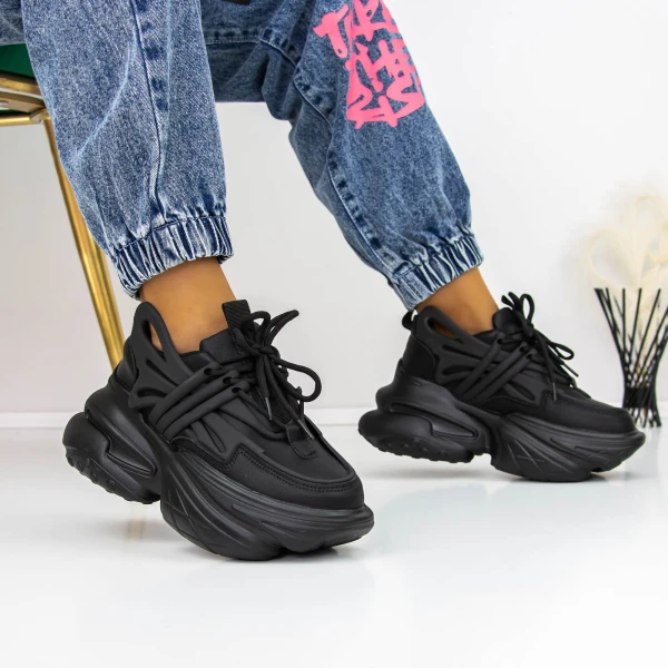 Női sportcipő platformmal 3WL5 Fekete » MeiShoes.ro