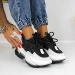 Női sportcipő platformmal 3WL5 Fekete-Fehér » MeiShoes.ro
