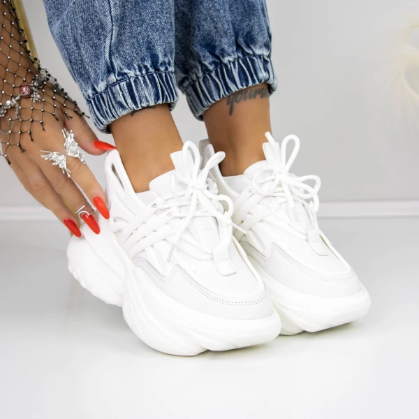 Női sportcipő platformmal 3WL5 Fehér » MeiShoes.ro