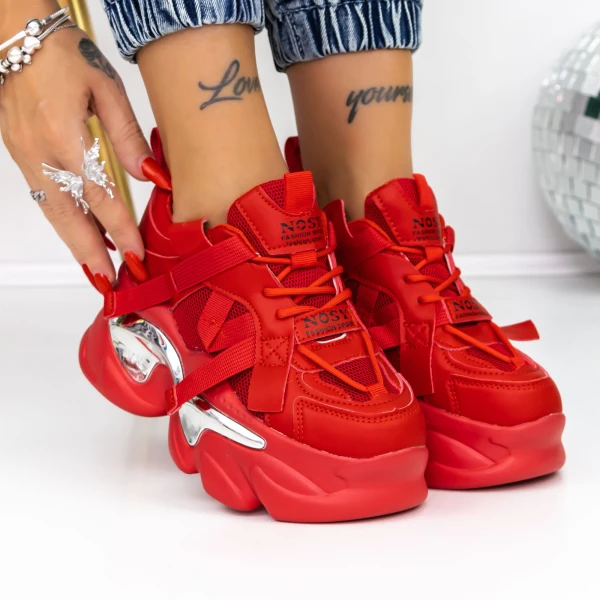 Női sportcipő platformmal 8252 Piros » MeiShoes.ro