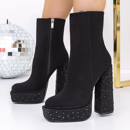 Női bokacsizma sarkú és platform 3KV11 Fekete » MeiShoes.ro