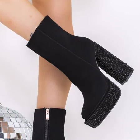 Női bokacsizma sarkú és platform 3KV11 Fekete » MeiShoes.ro