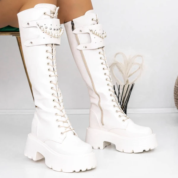 Női platform csizma 3WL22 Bézs » MeiShoes.ro
