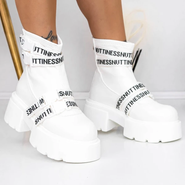 Tavaszi-őszi női csizma 3WL36 Fehér » MeiShoes.ro