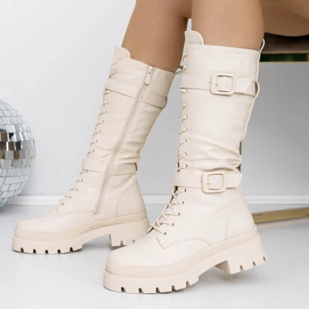 Női csizma alacsony talppal 3H6 Bézs » MeiShoes.ro