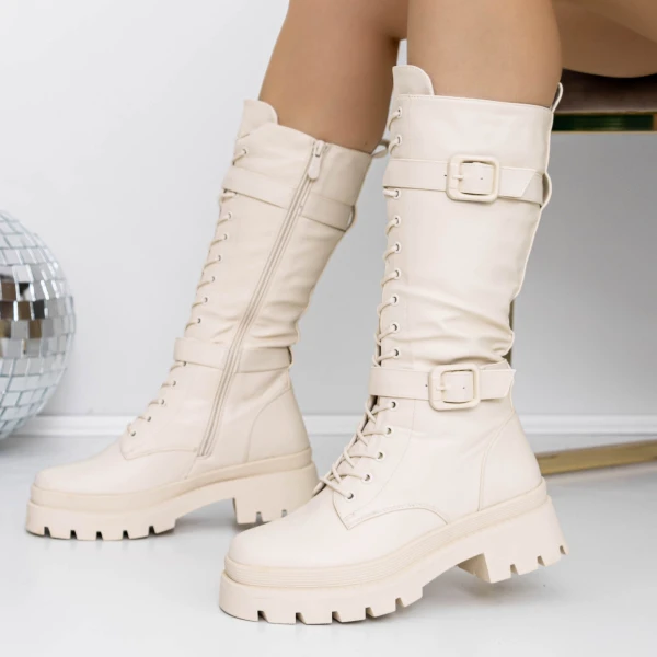 Női csizma alacsony talppal 3H6 Bézs » MeiShoes.ro