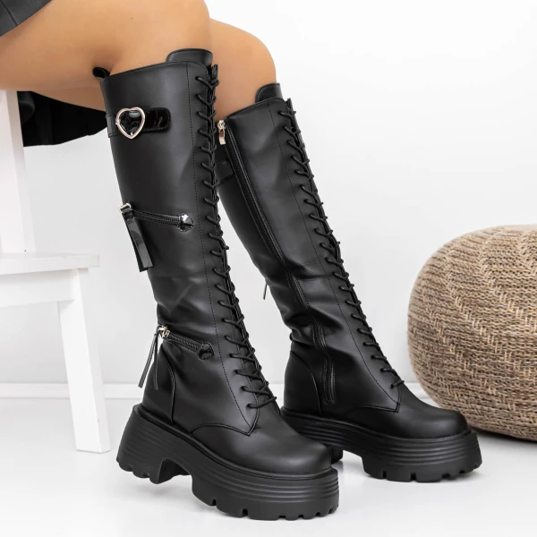Női platform csizma 3WL18 Fekete » MeiShoes.ro