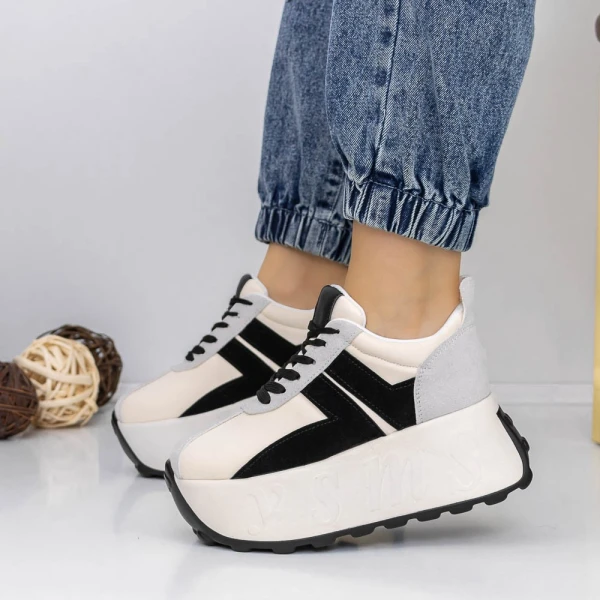 Női sportcipő platformmal 3WL121 Fehér » MeiShoes.ro