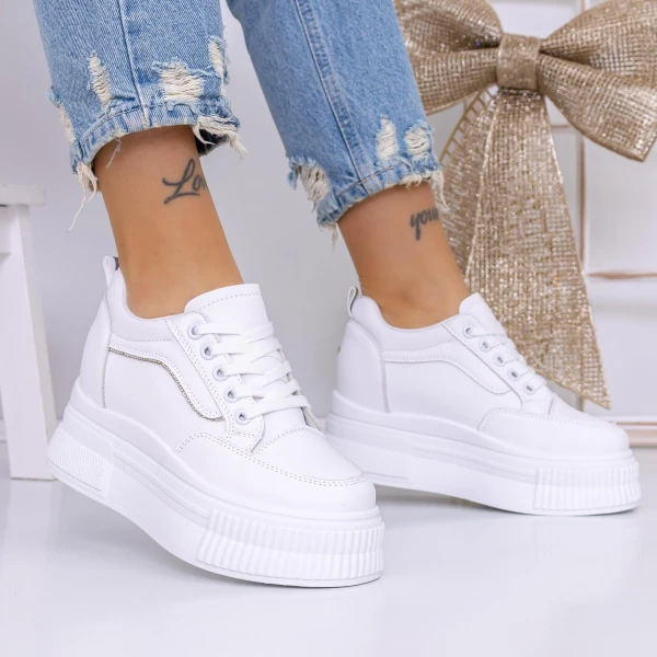 Női sportcipő platformmal 3WL166 Fehér » MeiShoes.ro