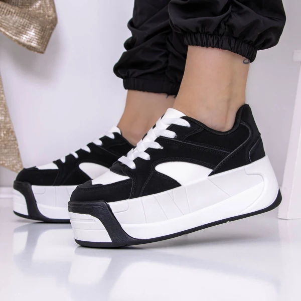Női sportcipő platformmal 3XJ113 Fekete-Fehér » MeiShoes.ro
