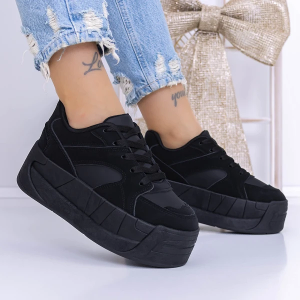 Női sportcipő platformmal 3XJ113 Fekete » MeiShoes.ro