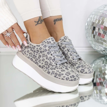 Női tornacipő 3WL198 Grey Leopard » MeiShoes.ro