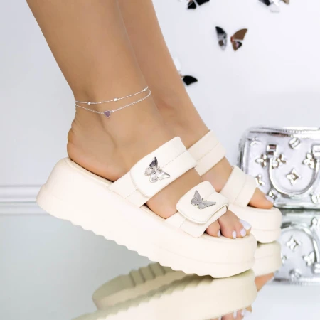 Női platform papucs 3WL235 Bézs » MeiShoes.ro