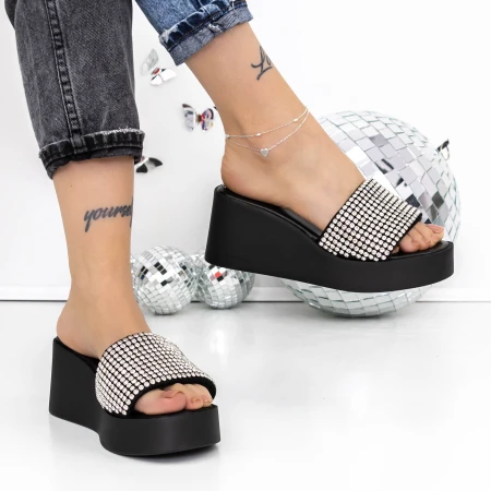 Női platform papucs 3GZ52 Fekete-Fehér » MeiShoes.ro