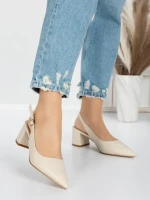 Pantofi cu Toc Gros 5YZ11 BEIGE | MEI