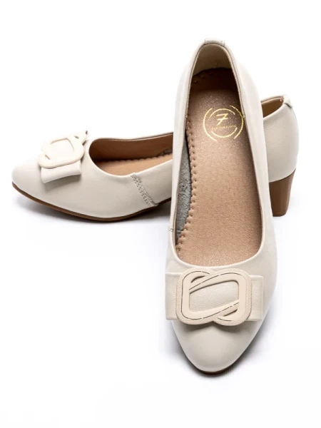 Pantofi cu Toc Gros 6885 CREAM | FORMAZIONE