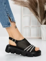 Sandale Dama cu Talpa Joasa 5HXS21 BLACK-WHITE | MEI