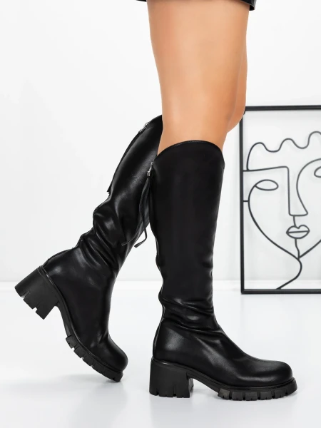 Női csizma alacsony talppal 3WL15 Fekete » MeiShoes.ro