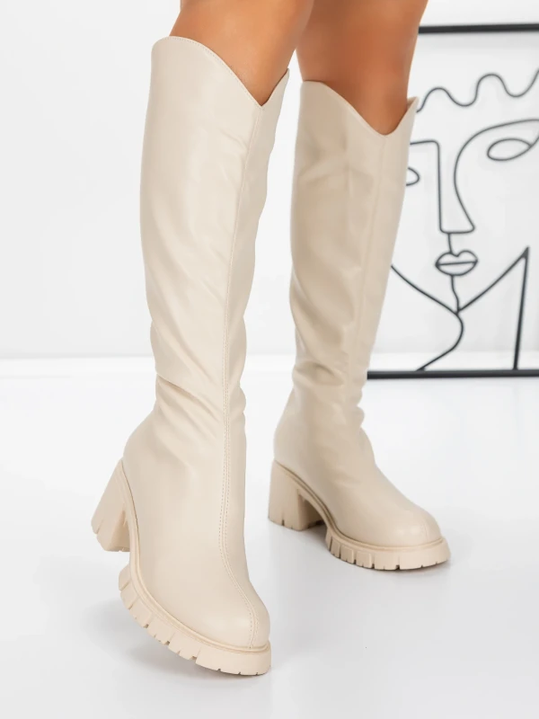 Női csizma alacsony talppal 3WL15 Bézs » MeiShoes.ro