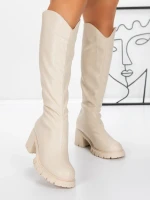Női csizma alacsony talppal 3WL15 Bézs » MeiShoes.ro