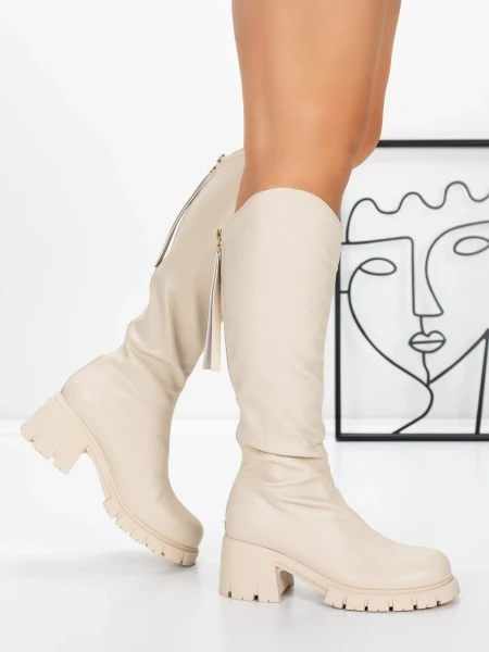 Női csizma alacsony talppal 3WL15 Bézs » MeiShoes.ro