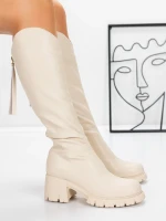 Női csizma alacsony talppal 3WL15 Bézs » MeiShoes.ro