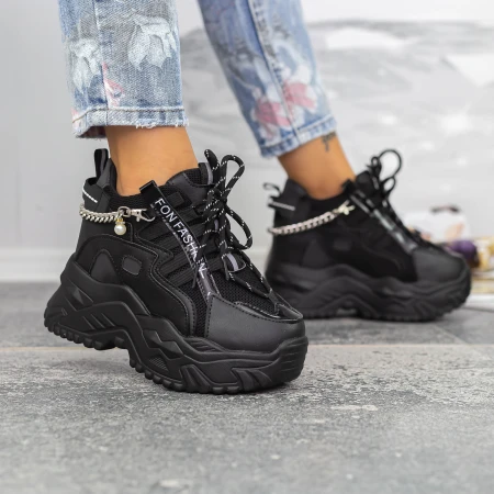 Női sportcipő platformmal 2WL237 Fekete » MeiShoes.ro