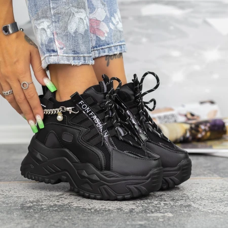 Női sportcipő platformmal 2WL237 Fekete » MeiShoes.ro